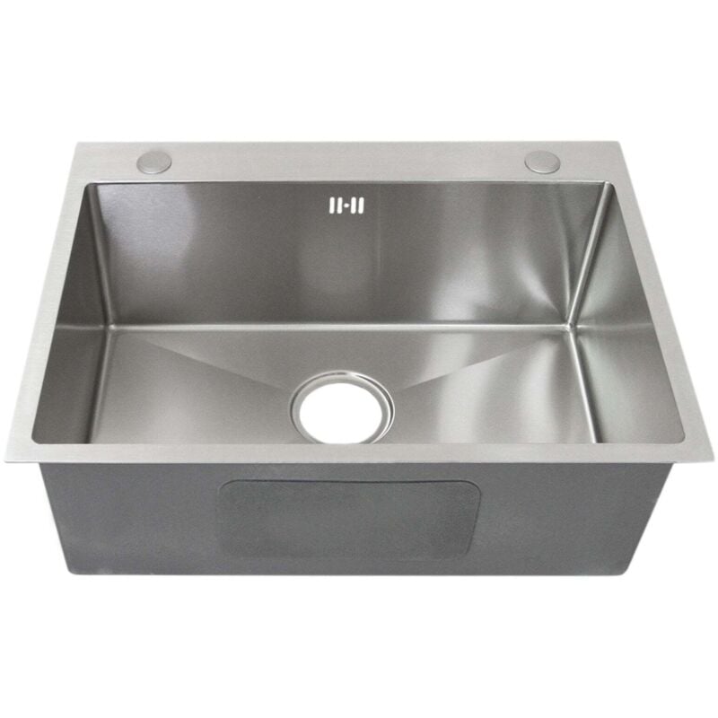 Kukoo - Evier Simple Cuisne Inox Carré Finition Satiné Commercial 1 Cuve Bouchon avec Filtre Tuyau d'Evacuation