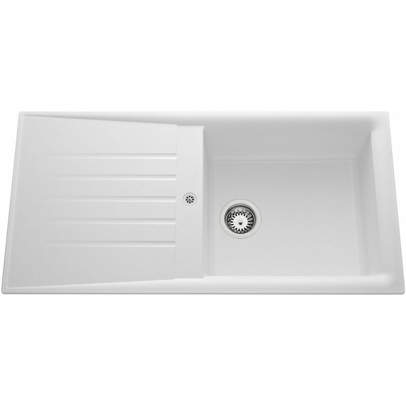 Aquatop - Evier en Naturalite à encastrer 1 bac, 1 égouttoir slave - Couleur: blanc