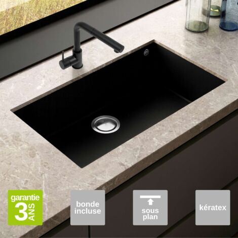 Évier sous-plan 1 Cuve 72x40x20cm R5mm - Quartz Noir Mat -  Kera BE FRÉCAN