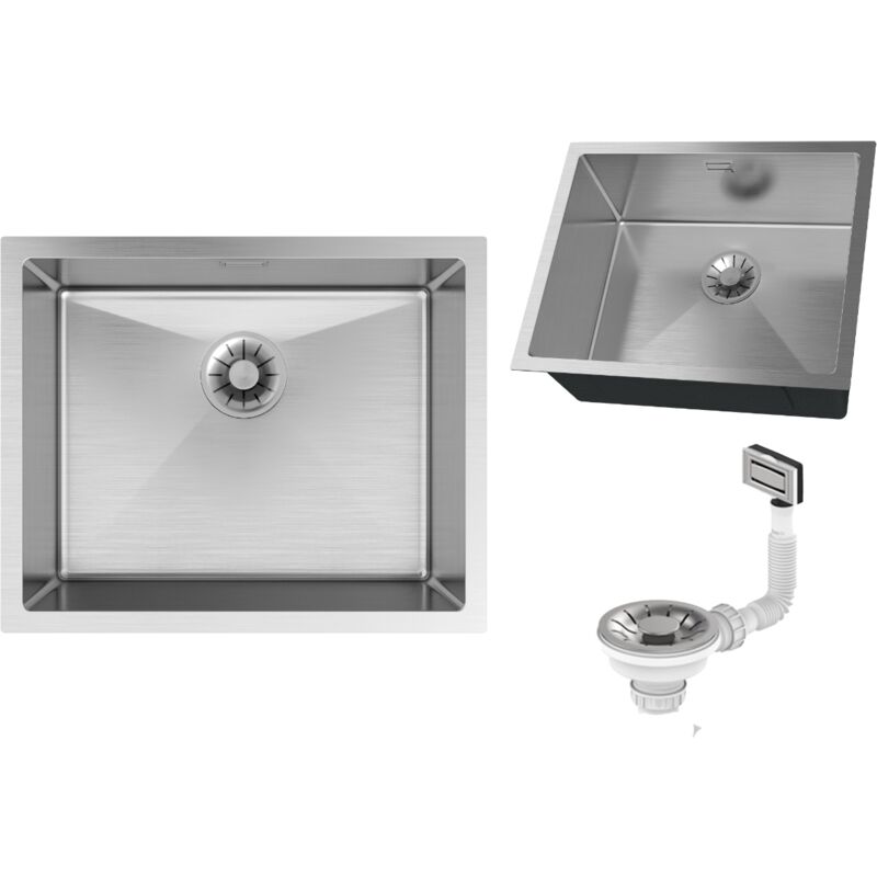 Granitan - vier sous plan en acier argenté une cuve inox SILVO54 lux siphon