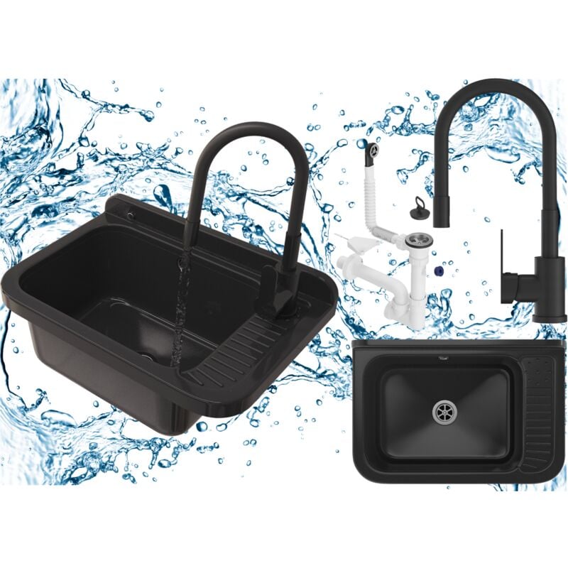 Granitan - sinkwasher évier noir compartiment technique polo battery siphone