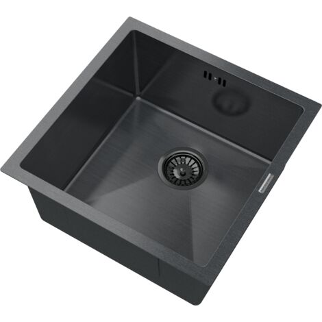 Évier sous-plan en acier inoxydable noir BARI44 Granitan – 43,8x43,8 cm – 1 bac avec siphon et accessoires