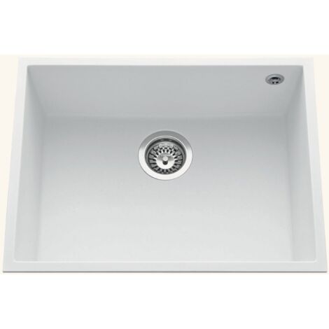 Évier sous-plan granit blanc 1 bac 580x440 – Sans égouttoir – Bonde et siphon inclus – Pour meuble sous évier 80 cm minimum – Luisina