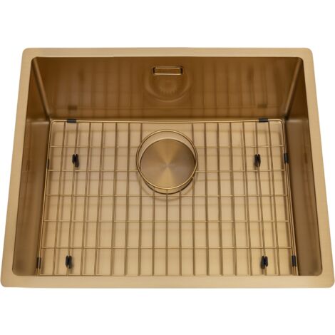 Évier sous-plan inox doré Luisina LEGATO 1 bac 560x440 - Grille et cache bonde doré inclus