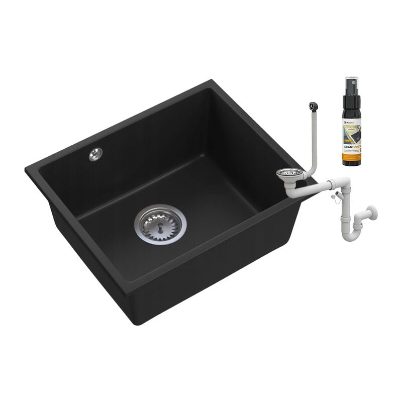 Granitan - vier sous plan Manado 50 en granit à un seul bac avec siphon chromé