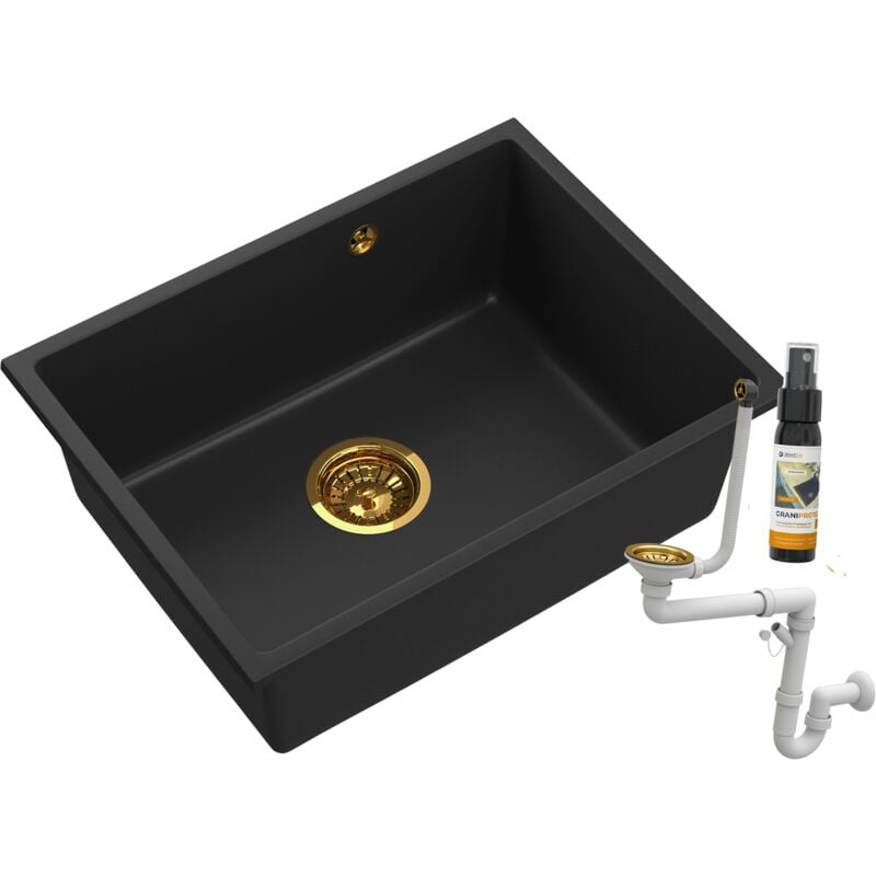 Granitan - Evier sous plan monocuve en granit Manado 60 siphon or