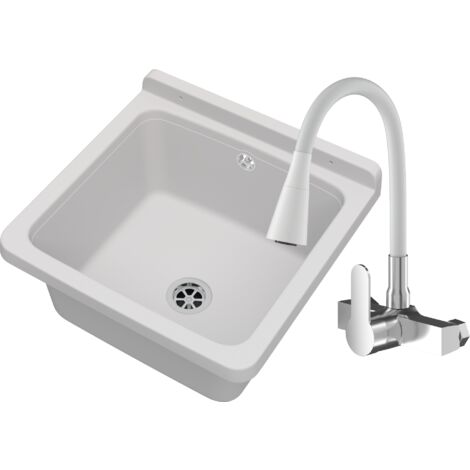 Évier Technique Utilitaire Orta Blanc 40x38x22,9 cm avec Robinet Mural Flexible