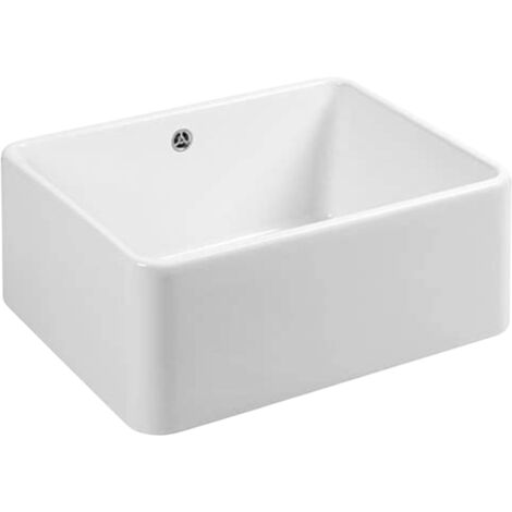 Évier timbre d'office céramique blanc 590x458 mm – 1 bac à poser – Convient meuble sous évier 60 cm – Vidage manuel inclus – Sanindusa
