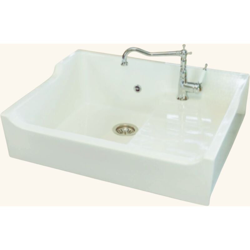 Évier timbre d'office céramique blanc AIMÉ 1 bac 1 égouttoir