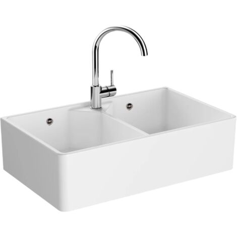 Évier timbre d'office céramique blanc VitrA BELFAST 2 bacs