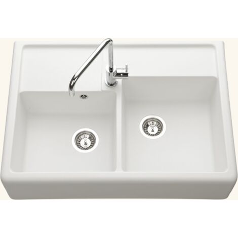 Évier timbre d'office granit blanc grisé Kümbad KIWI 2 bacs