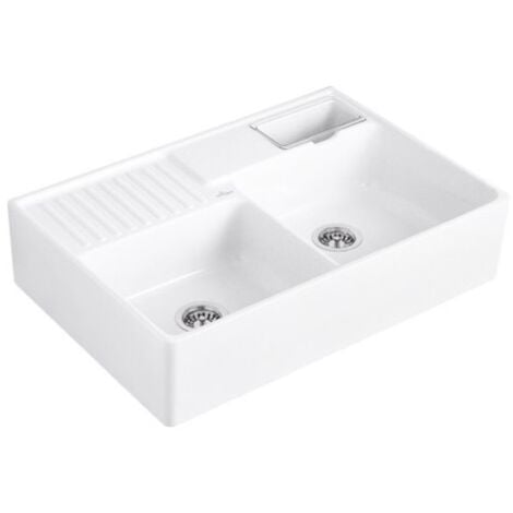 Evier timbre d'office VILLEROY ET BOCH Tradition 2 bacs 89,5 x 63 céramique vidage manuel blanc