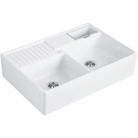 Evier Tradition (2 cuves), Modules, 895 x 220 x 630 mm, Installation sur meuble sous lavabo ou bien fixé au mur, 2 cuves pouvant être fermées, inclus Vide-sauce transparent, Vidage manuel chroméé. Set