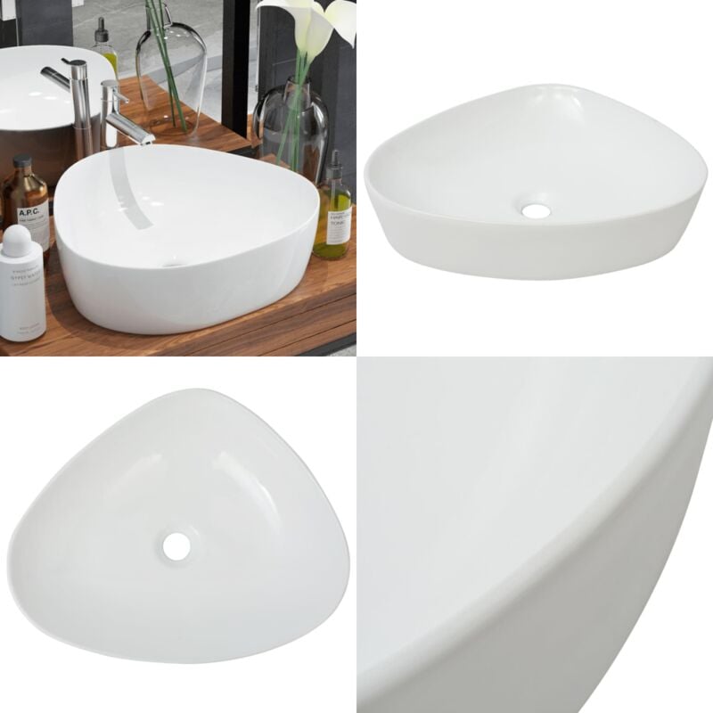 Vier triangulaire Céramique Blanc 50,5 x 41 x 12 cm - Lavabo Triangle - Lavabo Céramique - Lavabo Salle De Bain - Meuble Salle De Bain - Évier