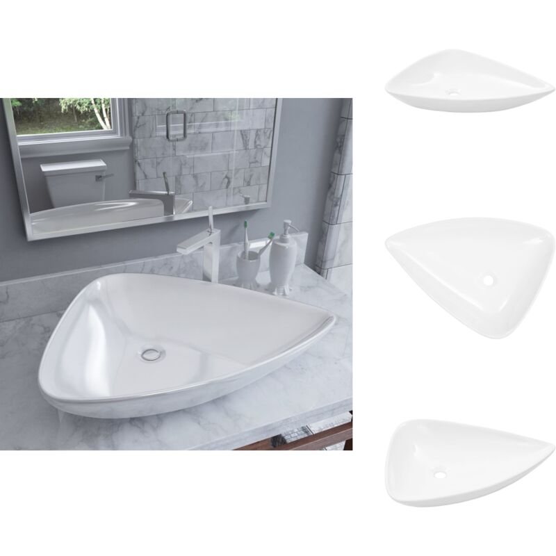 Vier triangulaire Céramique Blanc 645 x 455 x 115 mm - Lavabo Céramique - Lavabo Blanc - Évier Design - Meuble Salle De Bain - Accessoires Salle De