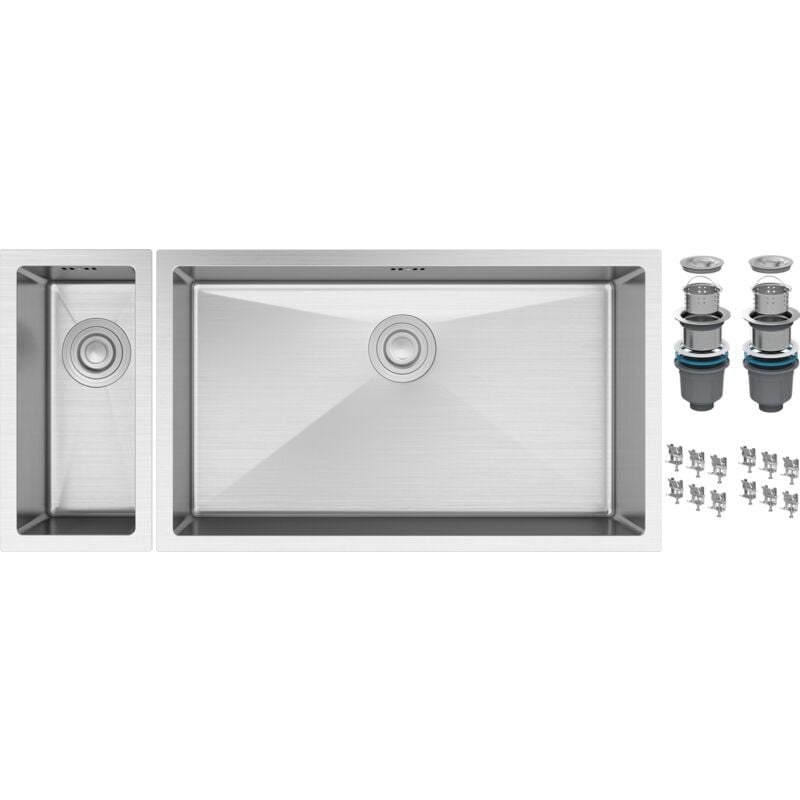 Granitan - vier un bac et demi en acier ensemble de 2 pcs chrome BARI2274