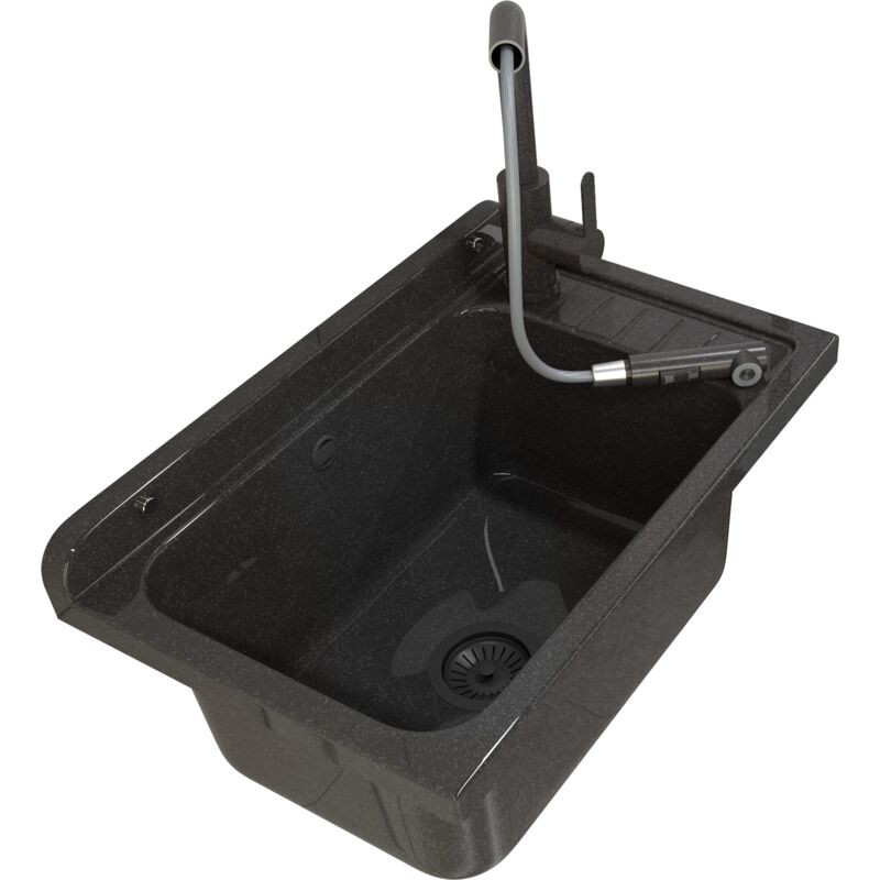 Évier Utilitaire Bol Noir Robinet Bec Extractible Buanderie Garage Monza