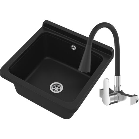 Évier utilitaire en polypropylène Orta noir avec robinet mural flexible - 40x38x22,9 cm