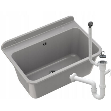 Évier Utilitaire Granitan Large avec Siphon - Grande Cuve Résistante en Polypropylène, Gris, 61x41x30 cm