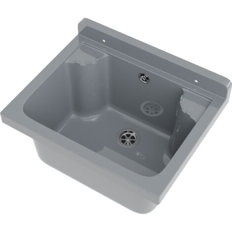 Évier utilitaire Granitan Loma gris en polypropylène avec siphon et kit de montage – 42,4 x 34,3 x 24,2 cm