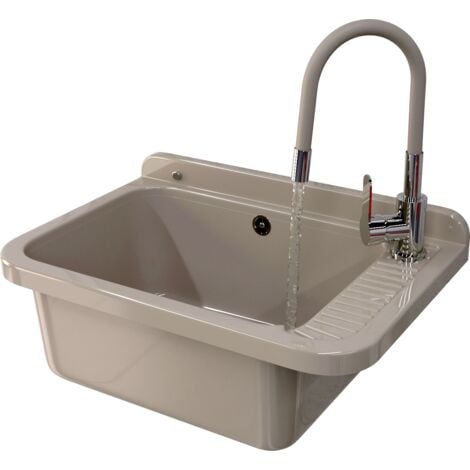 Évier Utilitaire Granitan Negro avec Robinetterie Pivotante 360° et Siphon - Garage, Buanderie, Atelier