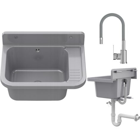 Évier Utilitaire Granitan Paron pour Garage, Chaufferie, Buanderie avec Siphon et Mitigeur 1 Ensemble