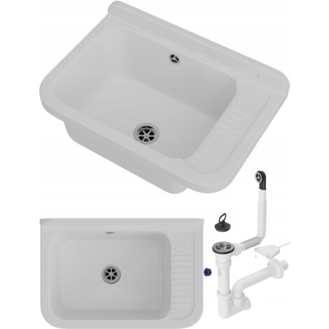 Évier Utilitaire Granitan Polo avec Siphon pour Garage, Buanderie, Chaufferie, Jardin - 1 Bac - Blanc