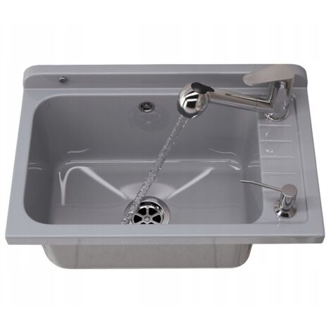 Évier utilitaire gris avec robinet extensible et distributeur de savon – Ensemble MONZA