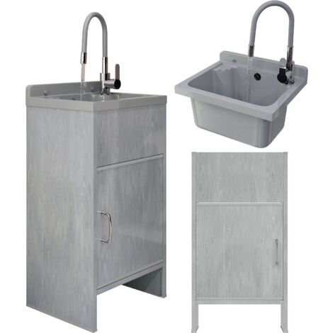 Évier utilitaire Loma Granitan en polypropylène avec robinet Grada et meuble en PVC – Gris