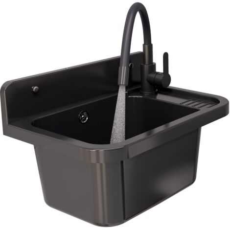 Évier utilitaire noir Granitan avec robinet Grado Plus et siphon – 50x34x31 cm