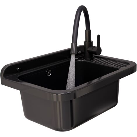 Évier utilitaire noir Granitan POLO avec robinet GRADO PLUS et siphon inclus