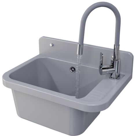 Évier utilitaire Paron Granitan avec robinet flexible amovible gris et égouttoir