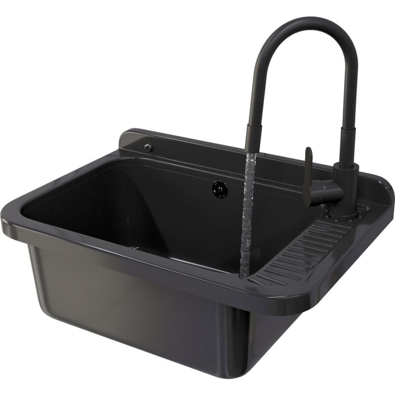 Granitan - Evier utilitaire technique cuve de travail noire ensemble de robinetterie grand modele negra 8505905
