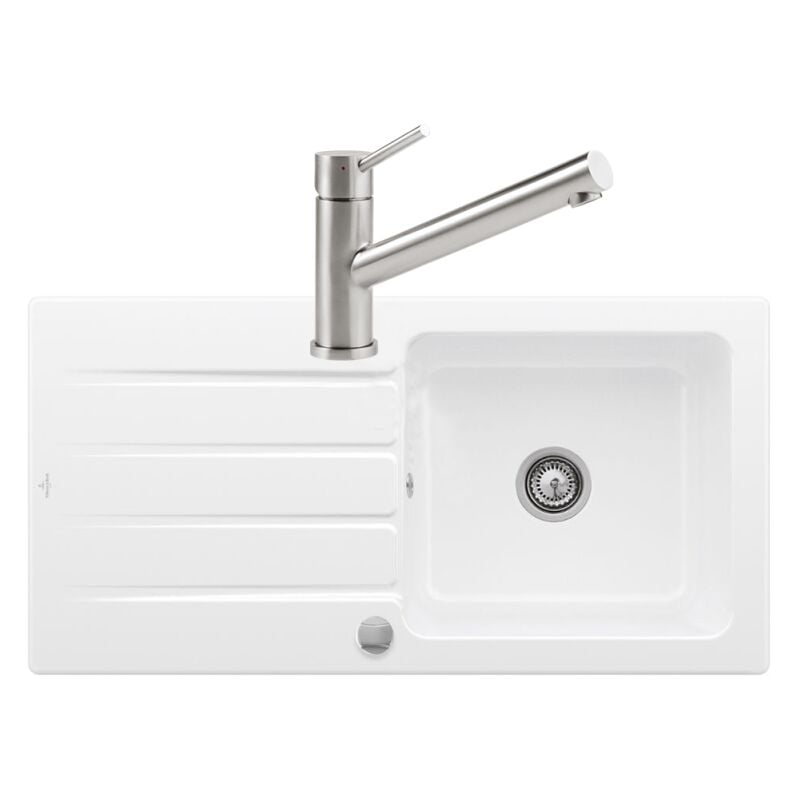 Villeroy&boch - Evier 1 bac villeroy et boch Architectura 60 vidage auto + Robinet de cuisine Como Acier Massif