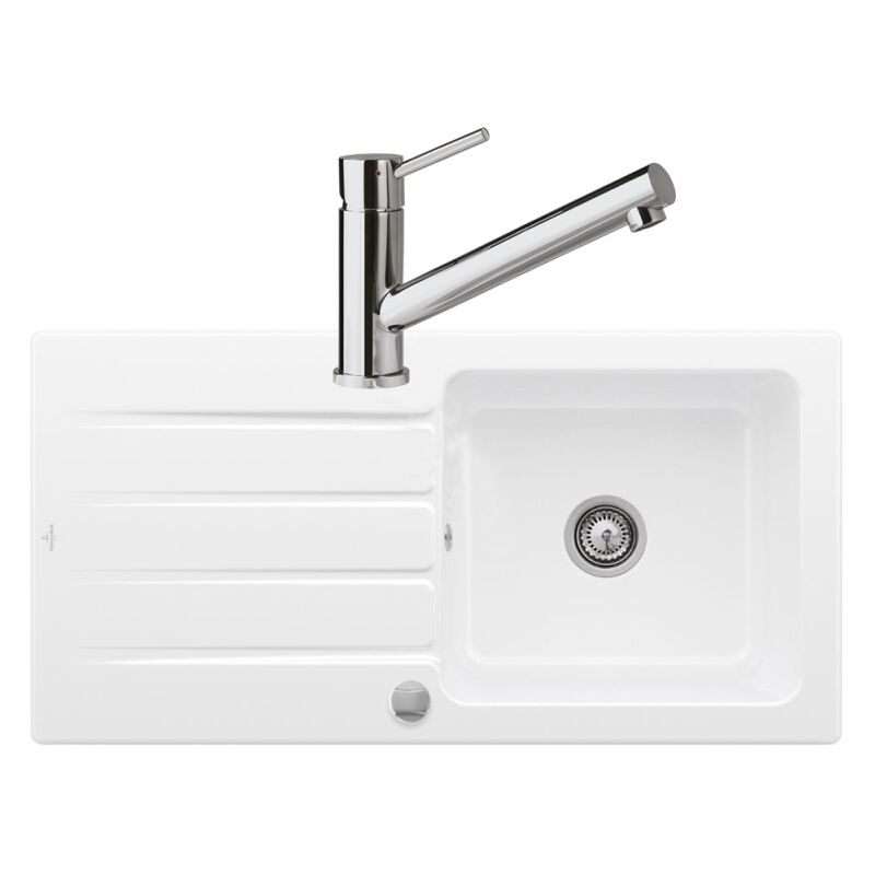 Evier 1 bac VILLEROY ET BOCH Architectura 60 vidage auto + Robinet de cuisine Como Acier Massif Poli