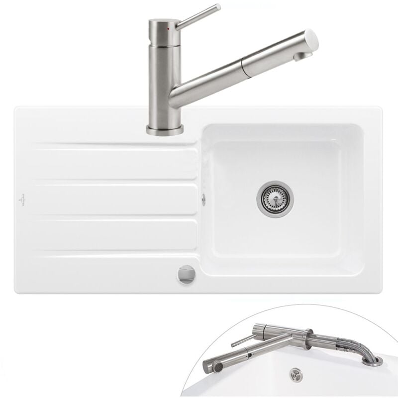 Villeroy&boch - Evier 1 bac villeroy et boch Architectura 60 vidage auto + Robinet de cuisine Como Shower Window Acier Massif