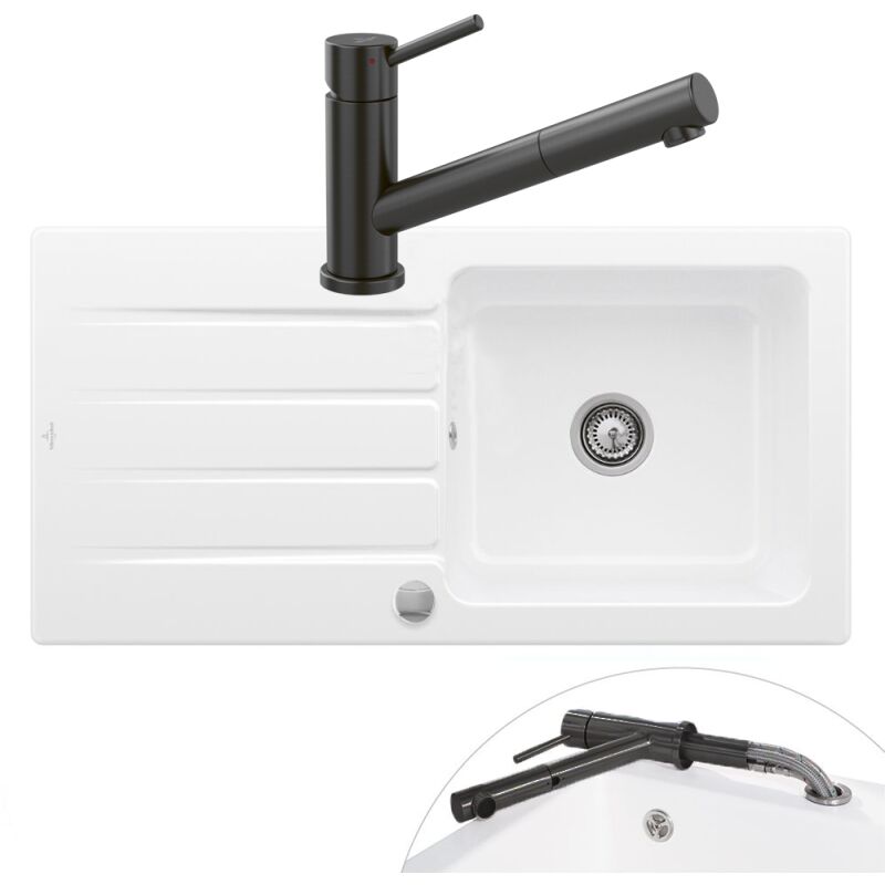 Evier 1 bac VILLEROY ET BOCH Architectura 60 vidage auto + Robinet de cuisine Como Shower Window Anthracite