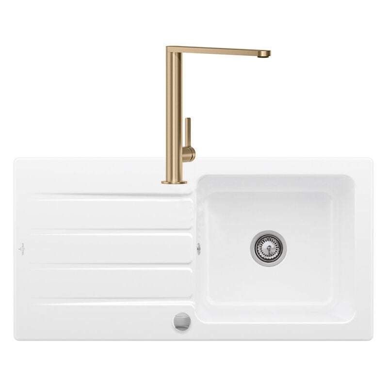 Villeroy&boch - Evier 1 bac villeroy et boch Architectura 60 vidage auto + Robinet de cuisine Finera Or Mat