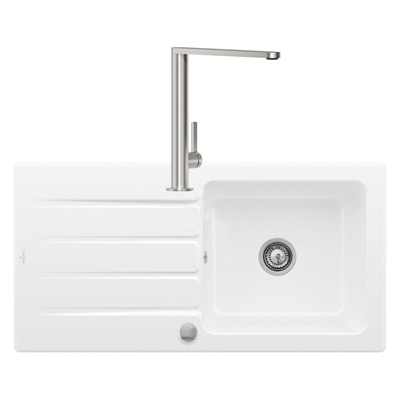 Villeroy&boch - Evier 1 bac villeroy et boch Architectura 60 vidage auto + Robinet de cuisine Finera Acier Massif