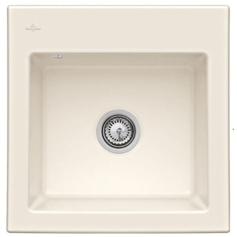 Evier VILLEROY ET BOCH Subway 50 S 52,5 x 51 cm sans egouttoir Creme CeramicPlus avec vidage automatique