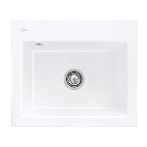Evier VILLEROY ET BOCH Subway 60 S 60 x 51cm sans egouttoir Snow White CeramicPlus avec vidage automatique
