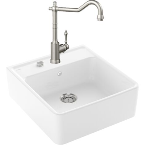Evier VILLEROY ET BOCH Timbre d'office Tradition 1 bac vidage auto + Robinet de cuisine Avia 2.0 Acier Massif