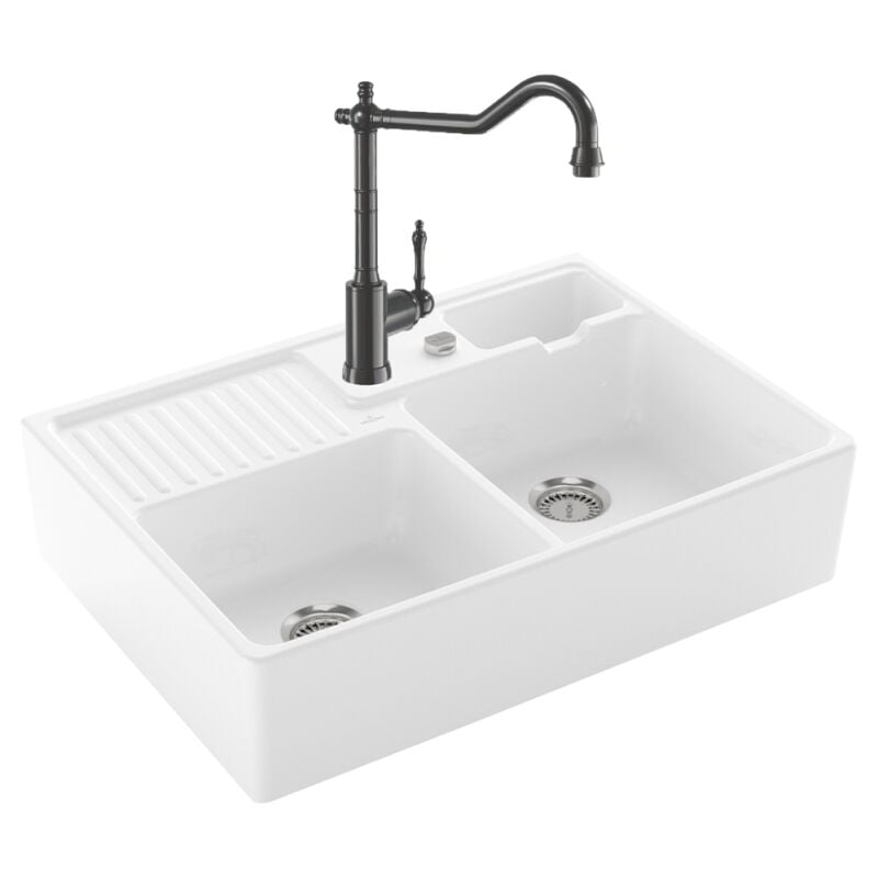 Villeroy&boch - Evier villeroy et boch Timbre d'office Tradition 2 bacs vidage auto + Robinet de cuisine Avia 2.0 Anthracite