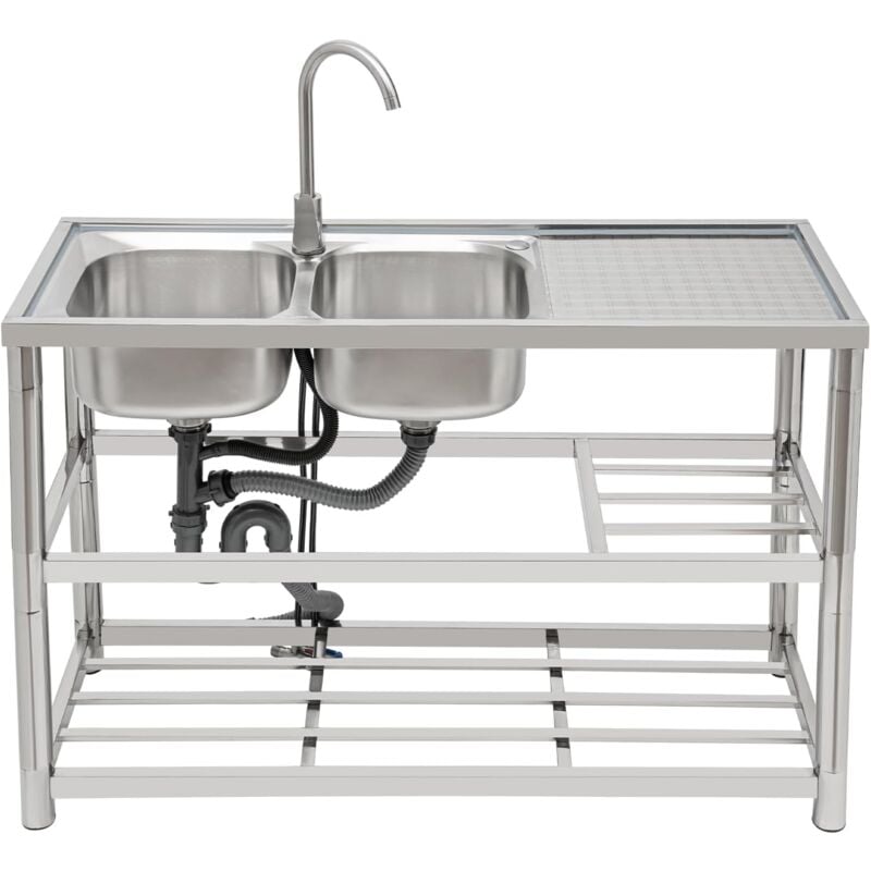 Éviers de cuisine à double bol, éviers de cuisine en acier inoxydable, table D'évier en acier inoxydable de cuisine extérieure, évier de cuisine à
