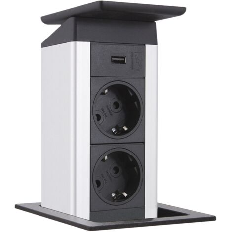 EVOline 2-Fach Steckdose + 1 USB Port Push Edelstahloptik mit Push-Funktion