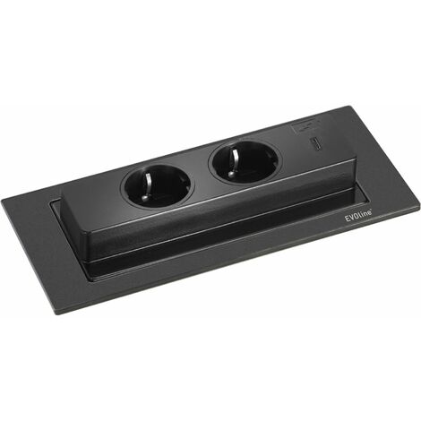 EVOline Backflip Steckdose - versenkbare Steckdose 2 fach mit USB-C Charger, Kunststoff / Metall schwarz matt