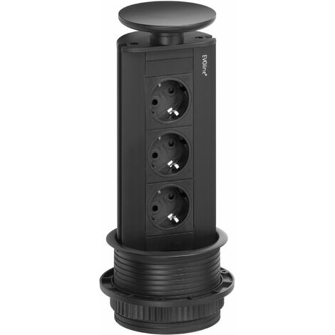EVOline Port Steckdosenelement schwarz, 3x Schuko Wippdeckel schwarz