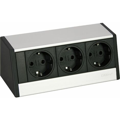 Evoline R-Dock Steckdosenelement 3xSchuko alufarbig, schwarz - Tischsteckdose, 3 Schukosteckdosen, alufarbig, schwarz, max. 3500W, 1 Stück
