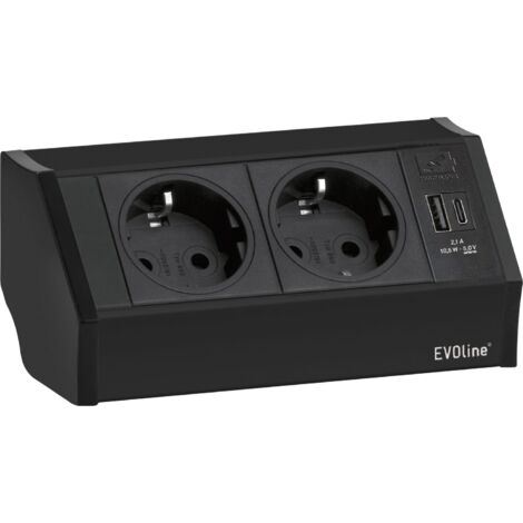 Evoline V-Dock Steckdosenelement 2xSchuko, USB-A + C Charger schwarz - Tischsteckdose, 2 Schukosteckdosen, 1 USB-A- + 1 USB-C-Charger, schwarz, max. 3500W, 1 Stück