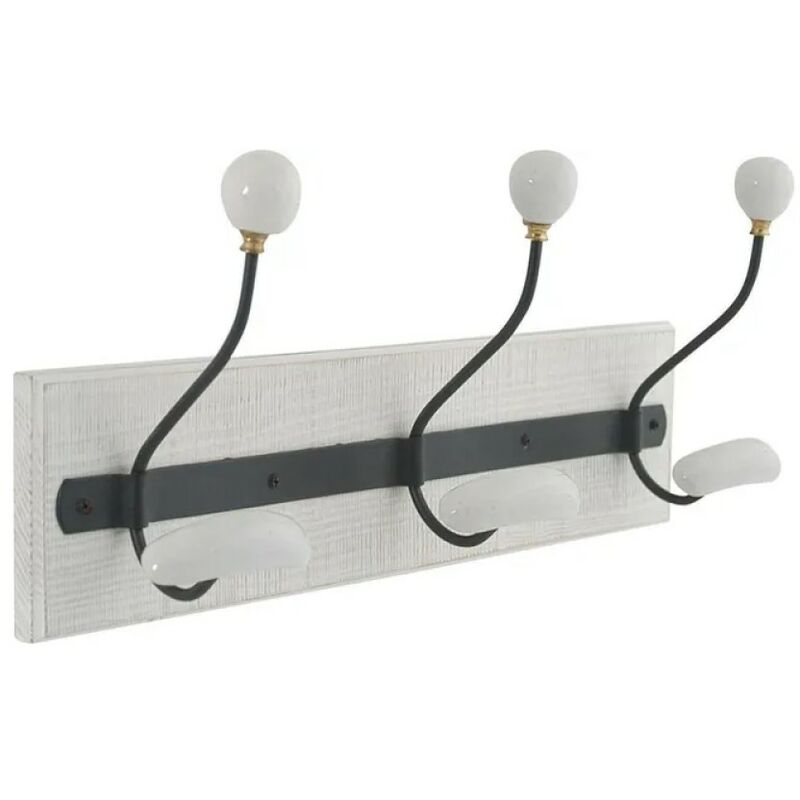 Porte-manteau Galbe en bois, blanc, à fixer, H.19.5 x P.13 x l. 42.5 cm - Evoludis